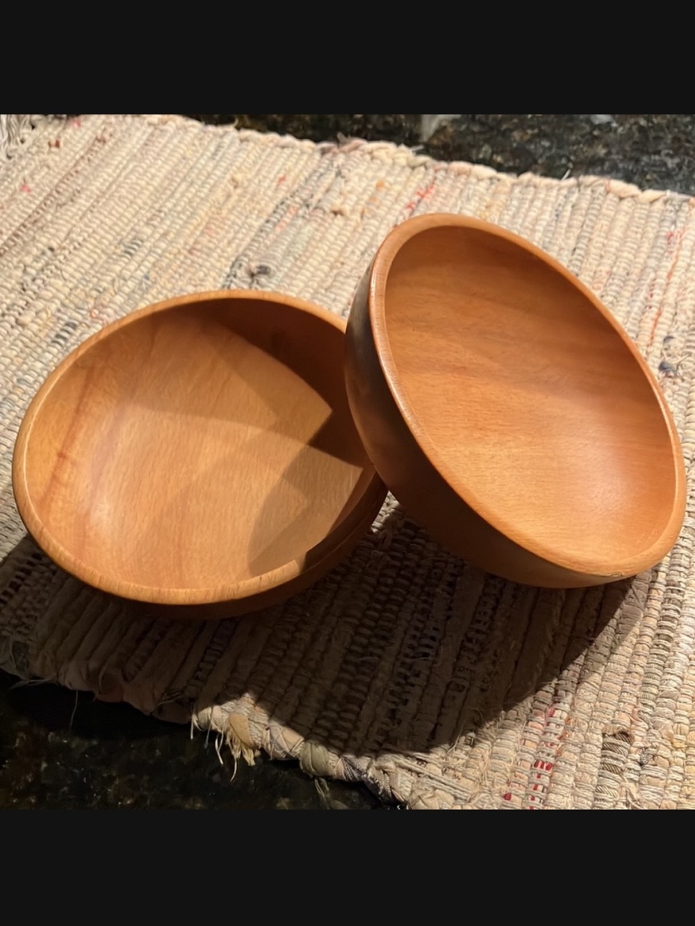 Set of 2 Wood Japan Round Salad Rice Miso Bowls Farmhouse Rustic Vintage 2”x6”